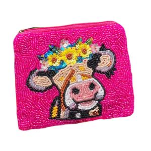 Bolsa Mini con Cremallera, Diseño de Montaña Exclusivo con Bordado Único en Verde y Blanco con Cuentas, Estilo Hecho a Mano de la India - Product Image 2