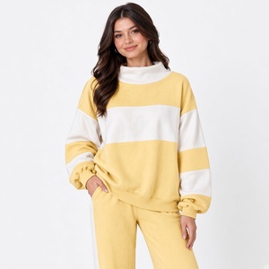 Wholesale Comfortable Sweatshirt Purple <b>White</b> Color Block Long Sleeve Drop Shoulder Pullover Casual Streetwear Fleece <b>Top</b> - Product Image 4
