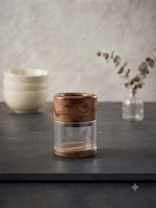 Brûleur d'encens arabe de luxe en bois d'olivier fait main avec récipient en acrylique, décoration rustique ronde et écologique pour la maison - Product Image 1