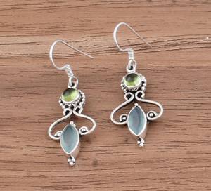 Vente en gros de chalcédoine aqua naturelle, boucles d'oreilles pendantes multi-pierres en argent sterling 925, cadeau de fête, prix de gros - Product Image 6