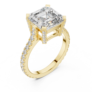 Anillo de Diamantes Cultivados en Laboratorio de Oro Amarillo de 14K para Mujer, con Corte Asscher en el Centro y Piedras Pavé Laterales, Calidad Fina, Certificado GRA - Product Image 3