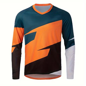 เสื้อเจอร์ซีย์แข่งรถมอเตอร์ไซค์แขนยาวสำหรับผู้ชาย สีส้มดำ ลายบล็อกสี แห้งเร็ว พิมพ์ลายแบบซับลิเมชั่น เสื้อมอเตอร์ครอสแขนยาว - Product Image 1