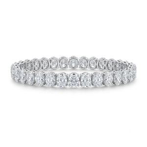 Bracelet tennis ovale en platine pour femme, serti de diamants, certifié IGI, bijoux de mariage classiques - Product Image 1