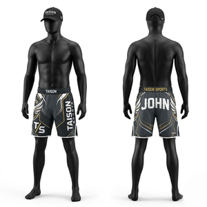 Premium 180 GSM Polyester Spandex MMA <b>Shorts</b> Blue Black Contrast Panel Fight <b>Shorts</b> Custom Sublimation Logo Training Wear - Product Image 2