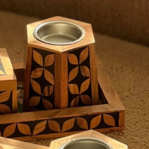 Juego de Quemador de Incienso Bakhoor de Madera Hecho a Mano con Caja con Patrón Incrustado y Bandeja, Porta Incienso para Aromaterapia - Product Image 3