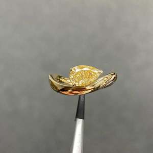 Vivid Yellow Lab Grown 1.01CT Pear Cut <b>Diamond</b> Curved Band <b>Ring</b> For Women's 14K Solid Gold Engagement Party Gift Her - Product Image 1