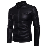 Blouson moto en cuir PU pour homme, col montant, fermeture éclair, couleur unie, vêtement d'extérieur automne, style motard