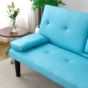 Divano Letto Multifunzionale in PVC Blu da 67 Pollici con Portabicchieri Pieghevole, Estremamente Pratico da Trasformare in Letto - Product Image 5