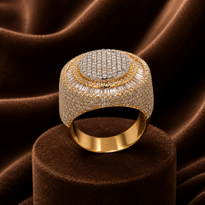 Round Cut Diamond <b>Iced</b> Out Engagement <b>Ring</b> 14K Plated Yellow Gold Moissanite Pave Setting for Men Wedding <b>Ring</b> - Product Image 5