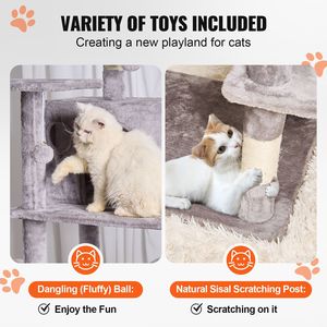 68.5\" Indoor <b>Cat</b> <b>Tree</b> with 2 Condos Sisal <b>Scratching</b> Post Hammock Top Perch Jumping Platforms for <b>Cats</b> Large <b>Cat</b> Tower - Product Image 3