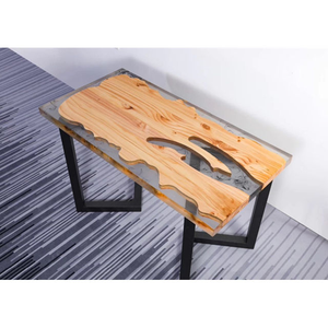 Table à manger en résine époxy transparente de haute qualité avec plateau en bois massif - Product Image 3