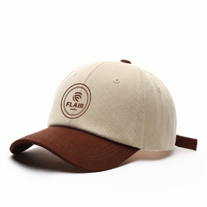 Casquette de baseball non structurée à 6 panneaux en sergé de coton beige et marron de qualité supérieure, personnalisable bicolore – Vente en gros OEM - Product Image 3