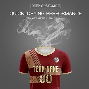 Camiseta de Fútbol Personalizada por Sublimación para Hombre, Color Granate y Dorado, Uniforme de Fútbol Personalizado, Manga Corta, Cuello en V, Transpirable y Ecológico - Product Image 4