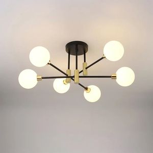 Lampadario moderno a 6 luci con montaggio Semi-filo in vetro bianco - Product Image 3