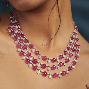 Elegant Women's Ruby Statement Necklace <b>Water</b> Drop Shape 925 Silver Moissanite Wedding Jewelry <b>Crystal</b> Rhinestone - Product Image 2