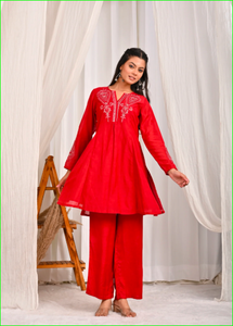 ชุดเซ็ต Saaj Sheesh Mahal Muh Chanderi สีแดง - Product Image 5