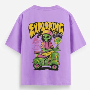 Camiseta Oversize Morada de Hombre con Hombros Caídos, Estilo Urbano, Algodón Pesado, Estampado Personalizado, Transpirable, Ajuste Veraniego, Venta al por Mayor - Product Image 2