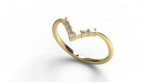 Elegant 18K Gold V Shaped Ring Baguette and Round Diamonds Ring Minimalist Engagement Stacking Band Fine Jewelry For Women - Product Image 2