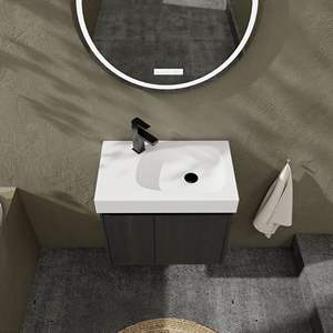 Mueble de Baño Flotante de 24 Pulgadas con Lavabo, Gabinete de Almacenamiento de Madera con Doble Puerta y Lavabo de Cerámica - Product Image 1