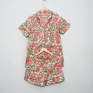 Ensemble de pyjama court pour femme en coton 100% pur, respirant, doux, imprimé fleuri, col en V, fermeture à cordon, été - Product Image 6