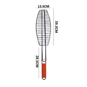 Fish <b>BBQ</b> Hand Grill Basket Stainless Steel Wooden Handle Grilling Net Barbecue Cooking Tool Durable Reusable - Product Image 2