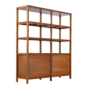 Étagère à livres double en bois massif avec étagères ouvertes et rangement inférieur pour meuble de présentation de salon - Product Image 5