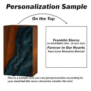 Urna Funeraria Artesanal de Nogal con Resina Azul con Diseño de Olas del Océano - Product Image 6