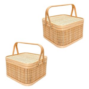 Best Selling BAMBOO GIFT <b>BASKET</b> Handwoven Bamboo Gift <b>Basket</b> <b>with</b> <b>Lid</b> and Handles for Fruit Hampers, Holiday Packaging - Product Image 1