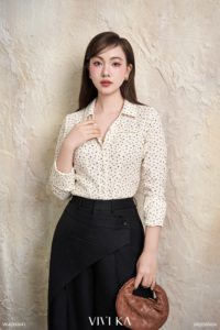 Camisa Elegante de Manga Larga con Estampado de Puntos para Mujer, Cuello Camisero, Botones, Blusa de Oficina de Corte Regular SUNNY - Product Image 5
