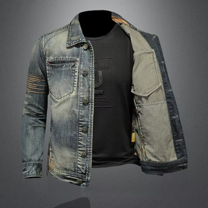 Nouvelle veste en jean rétro d'été unisexe coupe ajustée délavée longue et fine imperméable respirante à capuche style motard - Product Image 6