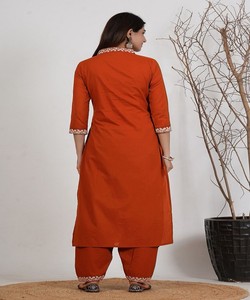 Women Traditional Cotton Salwar Kameez With Dupatta Orange Embroidered Casual Wear India Pakistan Style 85279 MORNI- Mc-1043 - Product Image 3
