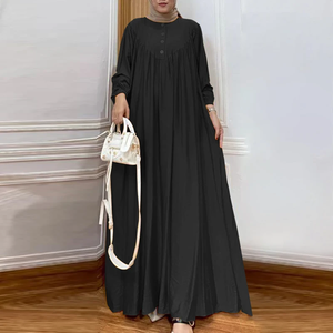 Abaya Kaftan Islámica de Manga Larga, 100% Algodón Chifón, Estilo Sencillo y Modesto para Mujer, para Ramadán y Otoño - Product Image 2