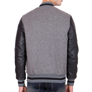 Unisex Grey Black Geometric Patchwork Varsity <b>Jacket</b> Wool Sleeves Hooded Casual Baseball Style <b>Winter</b> Warm Woolen Outerwear - Product Image 5