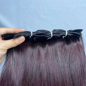 Clip droit bourgogne brut vietnamien dans les extensions de cheveux double clip droit en os vierge sans enchevêtrement dessiné - Product Image 2
