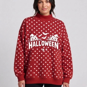 Sweat-shirt à col montant oversize pour femme, imprimé Halloween avec lettres orange, manches longues, en coton tricoté, pour l'automne et l'hiver - Product Image 6
