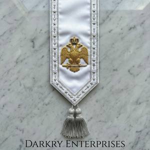 Faja Masónica de Terciopelo Rojo con Bordado a Mano de Hilo de Plata Personalizado, Faja del Rito Escocés con Emblema de Águila de Dos Cabezas - Product Image 4