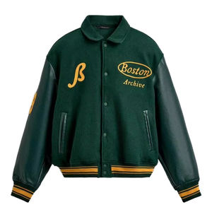 แจ็คเก็ตวาร์ซิตี้ปักลายตามสั่ง แขนหนัง PU สไตล์วินเทจ สำหรับผู้ชายและผู้หญิง รับผลิตจำนวนมากแบบ OEM - Product Image 1