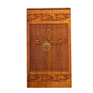 Urne funéraire artisanale chrétienne et urne funéraire en bois naturel pour cendres, boîte artistique commémorative pour funérailles par AYAANS - Product Image 2