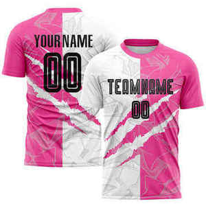 Men's Custom Pink Navy <b>Soccer</b> Jersey Breathable Printed Plus Size Short Sleeve Sportswear Shirt - Product Image 6