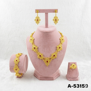 ชุดเครื่องประดับทองแดงวินเทจ สร้อยคอ ต่างหู ลายดอกไม้ ชุบทอง 24K ประดับเพชรซิร์คอน เครื่องประดับแฟชั่นงานแต่งงาน - Product Image 5