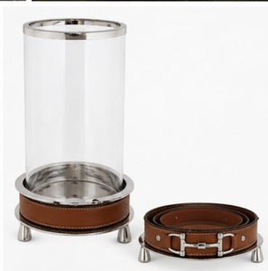 Equestrian Inspired Metal Glass <b>Hurricane</b> Candle Holder with Horse Bit Strap Detail Decorative Tabletop Home Décor <b>Lantern</b> - Product Image 4