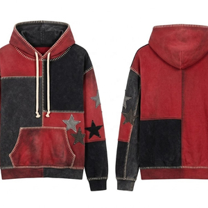 New Custom Patchwork Whip <b>Stitch</b> French Terry 100% Cotton <b>Hoodie</b> | Vintage Star Graphic Zipper | Raglan Sleeve Winter OEM & ODM - Product Image 5