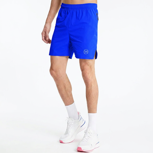 Shorts de sport gris clair pour homme, séchage rapide, taille mi-haute, bande élastique avec poches, longueur Bermuda, couleur unie, polyester tissé - Product Image 6