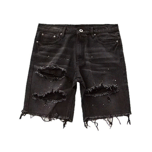 ผู้ผลิตกางเกงยีนส์ขาสั้นทรงวินเทจเอวสูงแบบขาดๆ ซีดๆ สไตล์แบ็กกี้ กางเกงยีนส์ขาสั้นผู้ชายสั่งทำพิเศษ - Product Image 6