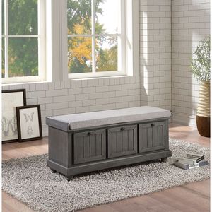 Panca contenitore in legno massello grigio scuro resistente con seduta imbottita in schiuma e coperchio ribaltabile, mobile per la casa - Product Image 1
