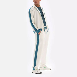 Ensemble de survêtement décontracté pour homme, blanc et bleu, avec blocs de couleur, manches longues, fermeture éclair sur le devant, idéal pour le printemps - Product Image 5