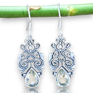 Boucles d'oreilles créoles en argent sterling 925 avec améthyste verte naturelle, style bohème, serties en clos, taille poire - Product Image 1