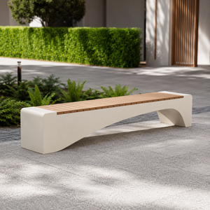 Modern Outdoor <b>Garden</b> <b>Bench</b> with Wooden Slatted Seat with Sculpted White Base for Park Patio Lawn Balcony and Public Seating - Product Image 3