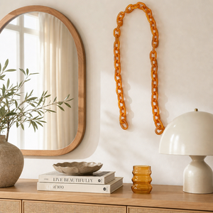 Chaîne décorative artistique en résine orange, sculpture suspendue, forme irrégulière, technique de moulage, thème mode, vente en gros - Product Image 3