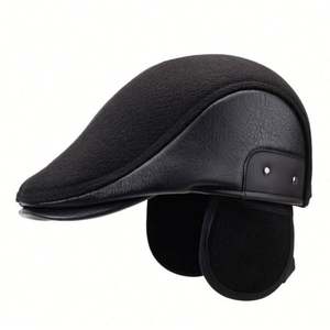 Nouvelle Collection Hiver 2025 – Béret Plat Unisexe pour Hommes Âgés, Chaud et Confortable avec Cache-Oreilles et Visière en PU - Product Image 1